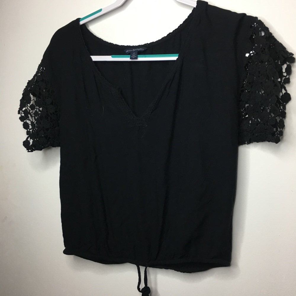 American eagle crop crochet tee